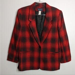 Vintage 90's Buffalo Plaid Blazer One Button Women's Red & Black